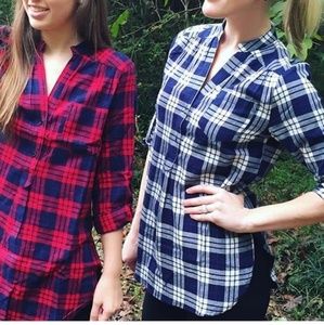  top by Fun2Fun cabin fever plaid blue shirt..small size